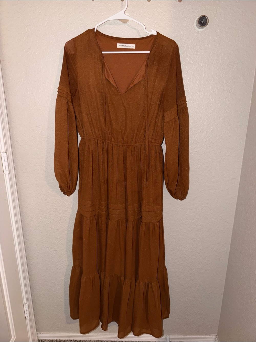 SHEIN Rust Brown Tiered Midi Dress
